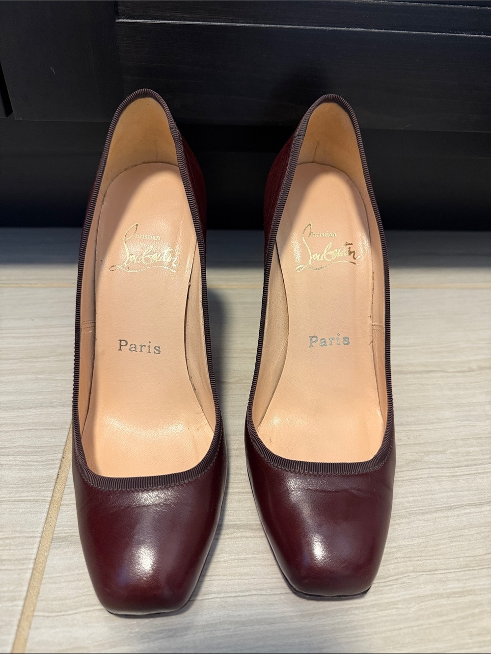 Christian Louboutin Burgundy Square-Toe Leather Pumps